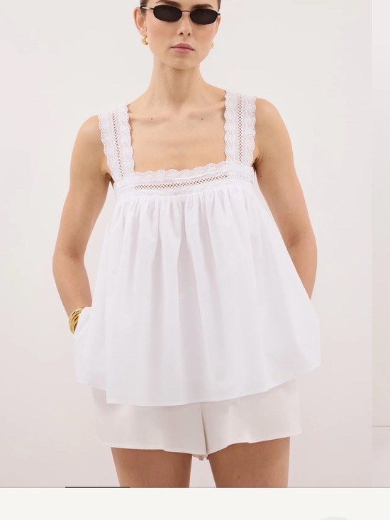 DISSH Tops - DISSH White Lace-Trim Square Neck Cotton Chemise Top
